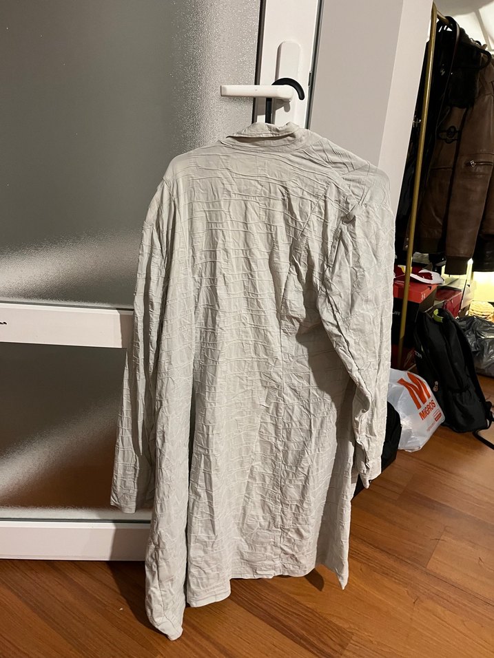 Gri Uzun Kollu Kadın Keten Gömlek - Görsel 3