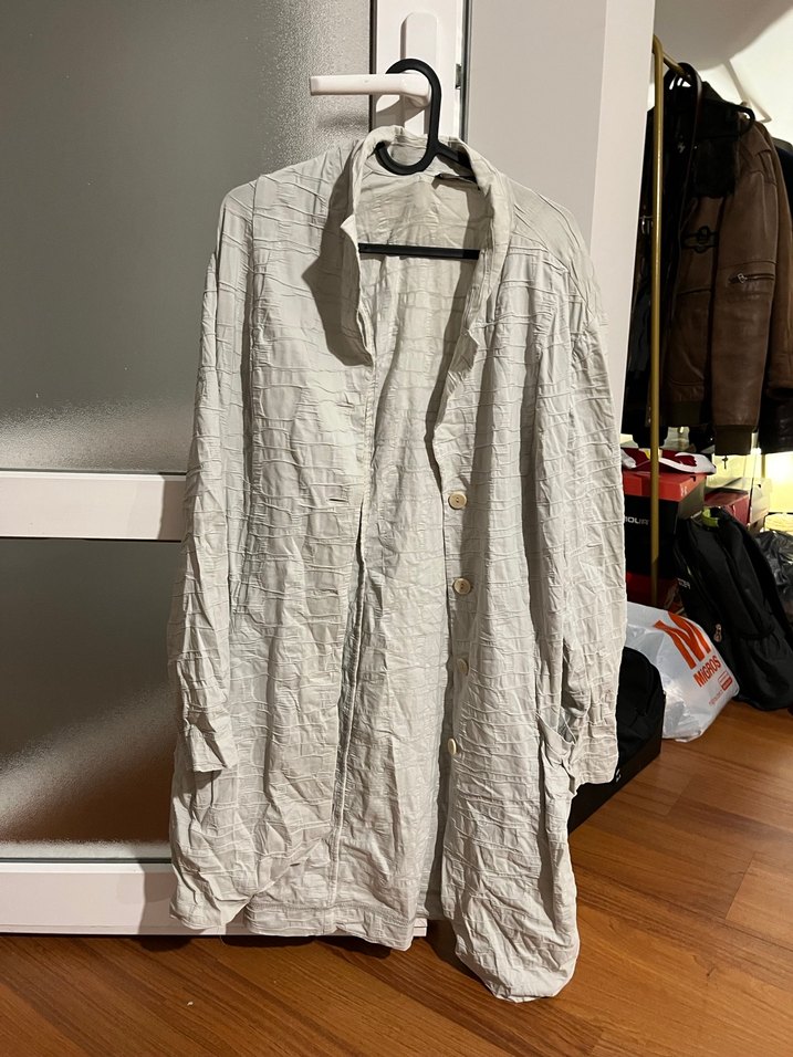 Gri Uzun Kollu Kadın Keten Gömlek - Görsel 2