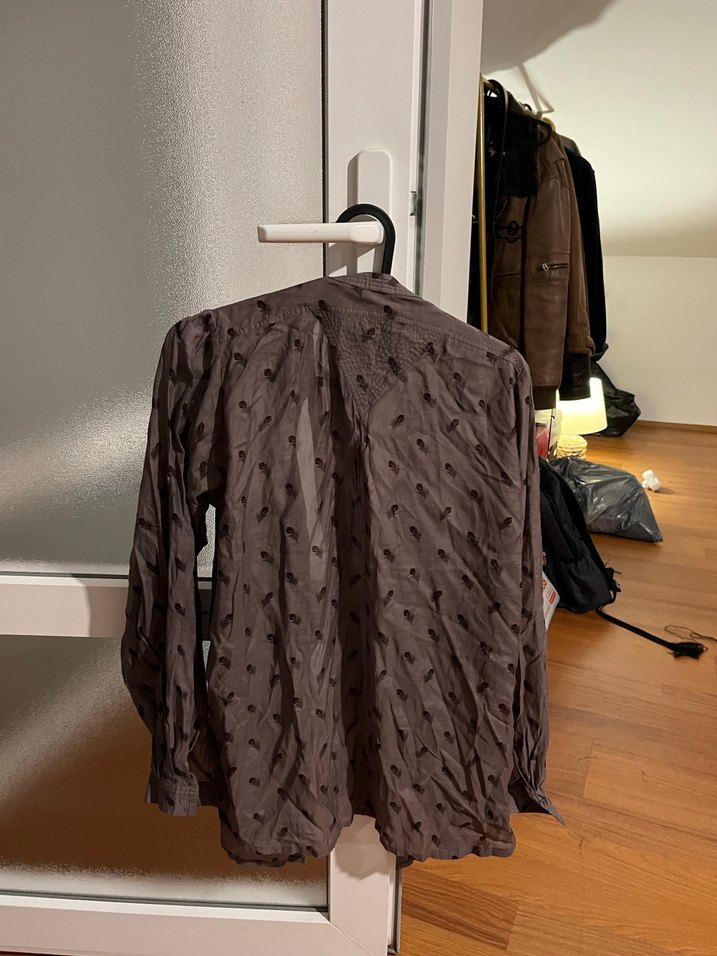 Düğmeli Bohem Kahverengi Keten Gömlek - Görsel 4