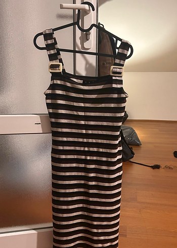 Tokalı Çizgili Midi Kadın Elbise - Görsel 2