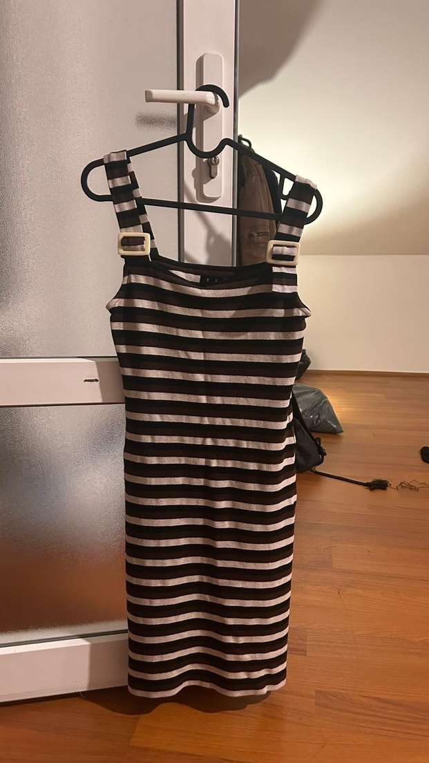 Tokalı Çizgili Midi Kadın Elbise - Görsel 2