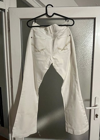 Beyaz Keten Kadın Kumaş Pantolon - Görsel 3