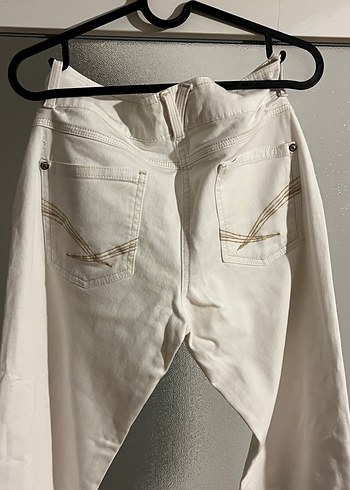 Beyaz Keten Kadın Kumaş Pantolon - Görsel 4