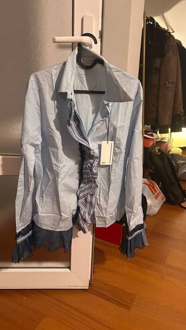 Gri Kadın Uzun Kollu Fırfırlı Keten Gömlek - Görsel 3