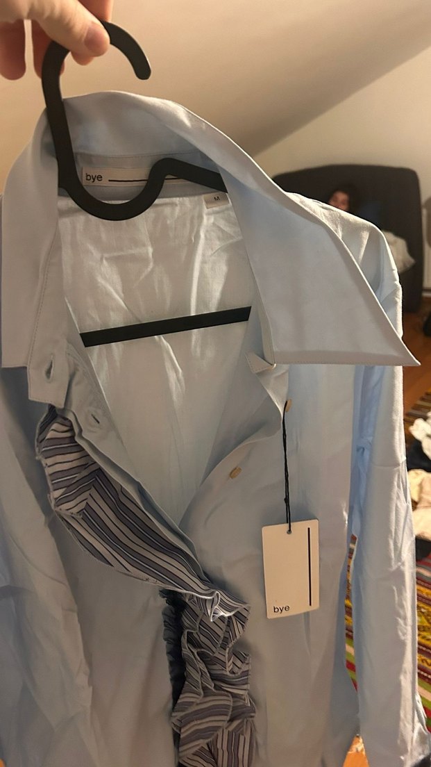 Gri Kadın Uzun Kollu Fırfırlı Keten Gömlek - Görsel 2