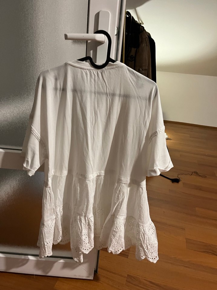 Beyaz Kadın Keten Salaş Midi Bluz - Görsel 2