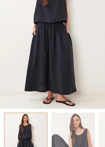 Kadın Siyah Uzun Keten Etektakım - Görsel 2