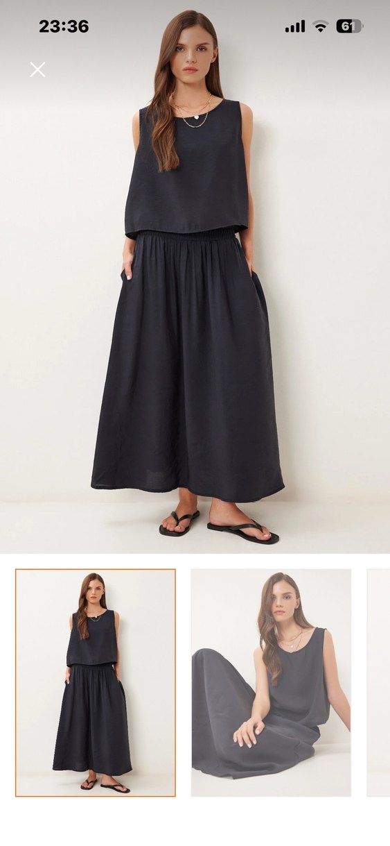 Kadın Siyah Uzun Keten Etektakım - Görsel 2