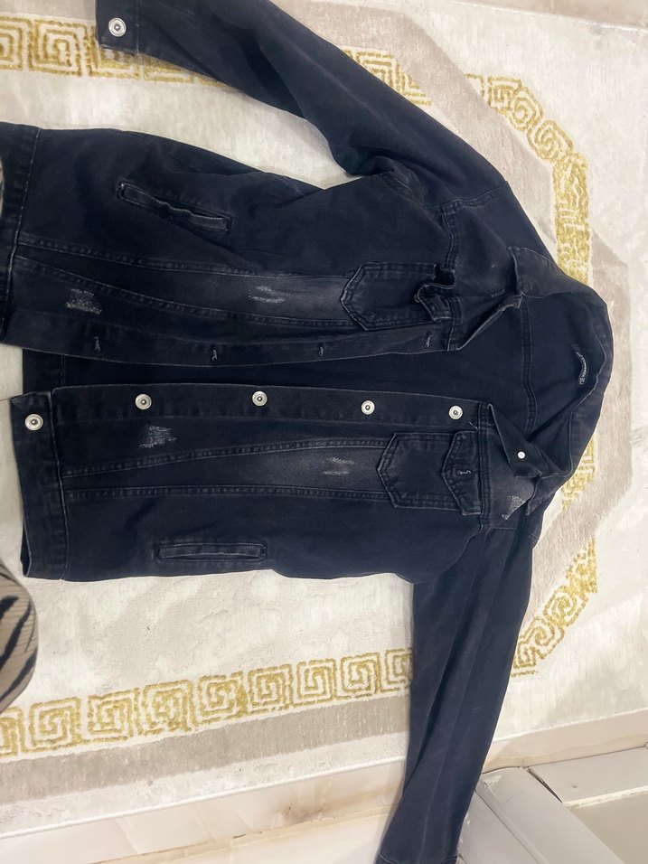 Düğmeli Siyah Kadın Denim Ceket - Görsel 4