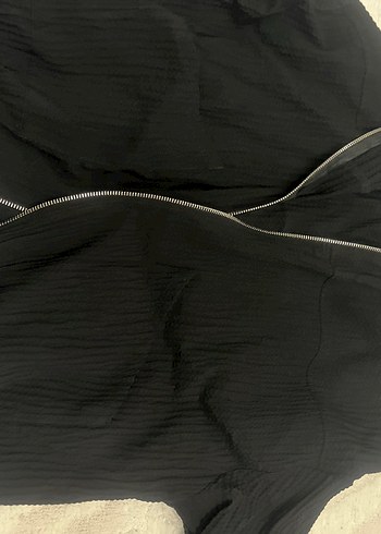 Siyah Kadın Keten Fermuarlı Pantolon - Görsel 2