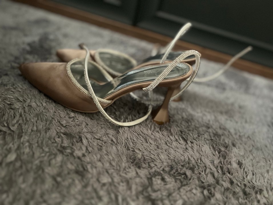 Bej Yılan Desenli Elastik Bantlı Stiletto - Görsel 3