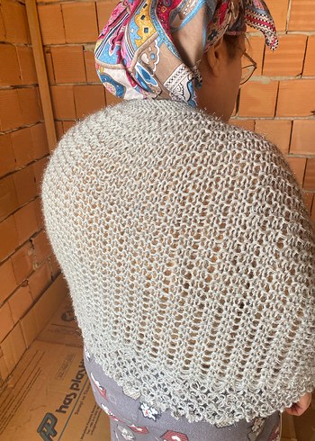 Gri Örgü Kadın Panço - Görsel 3