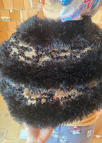 Parlak Kürk Detaylı Örgü Kadın Yelek - Görsel 3