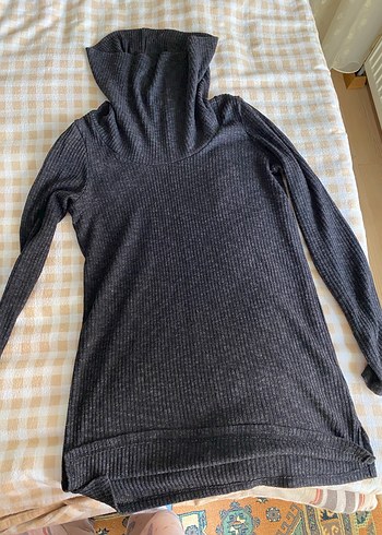 Gri Kadın Boğazlı Uzun Kollu Triko Kazak - Görsel 5