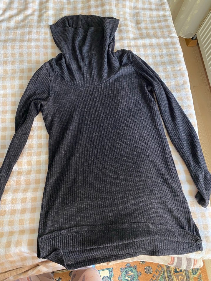 Gri Kadın Boğazlı Uzun Kollu Triko Kazak - Görsel 5