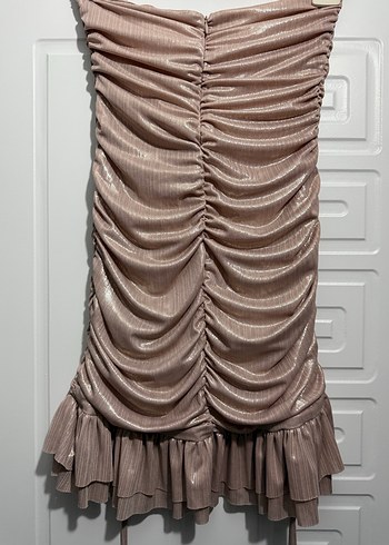 Pilili Straplez Yılan Desenli Elbise - Görsel 3