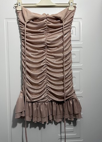 Pilili Straplez Yılan Desenli Elbise - Görsel 2