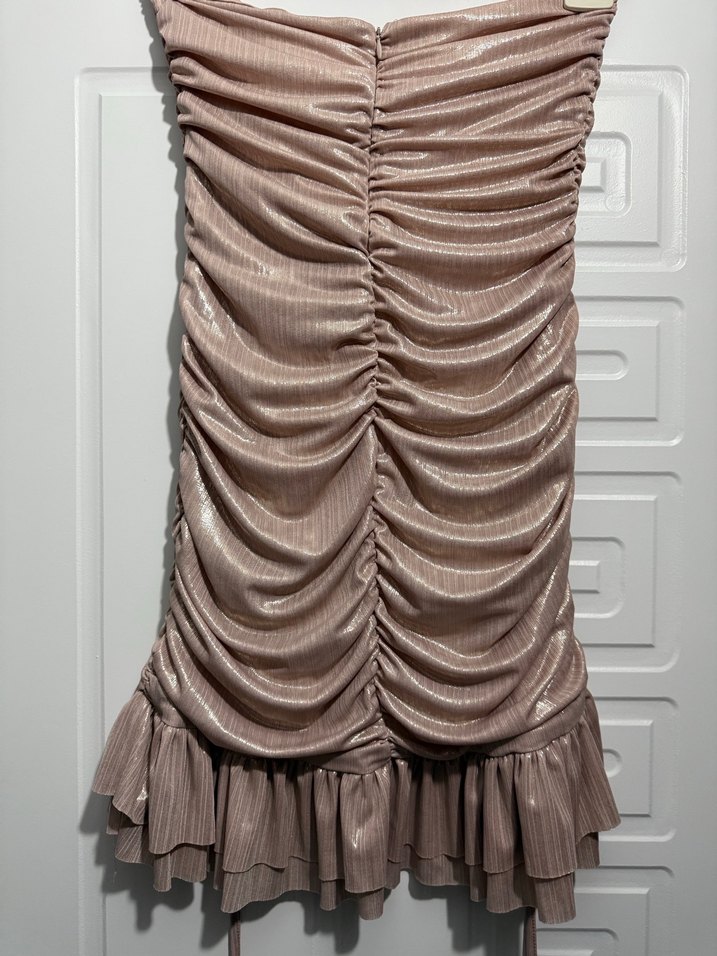 Pilili Straplez Yılan Desenli Elbise - Görsel 3