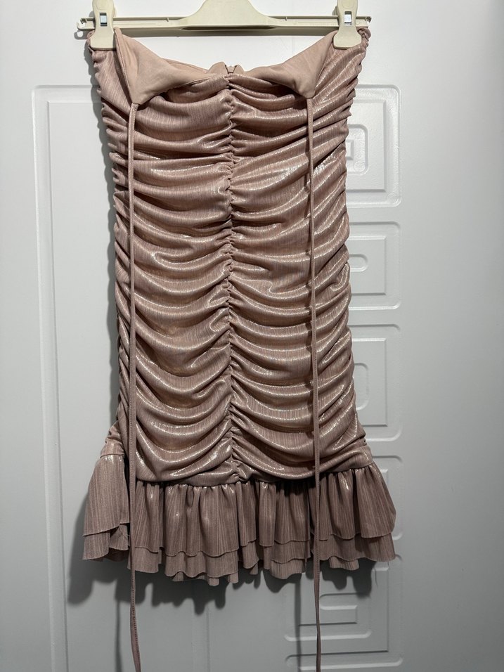 Pilili Straplez Yılan Desenli Elbise - Görsel 2