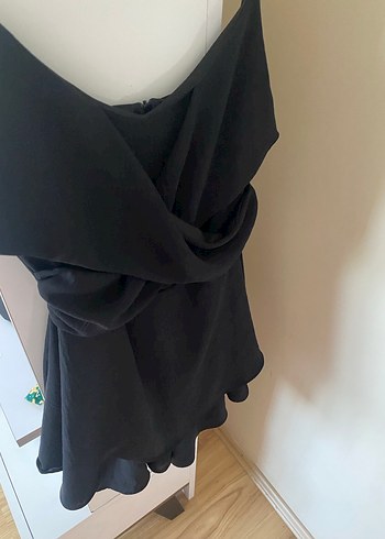 Siyah Drapeli Mini V Yakalı Elbise - Görsel 2