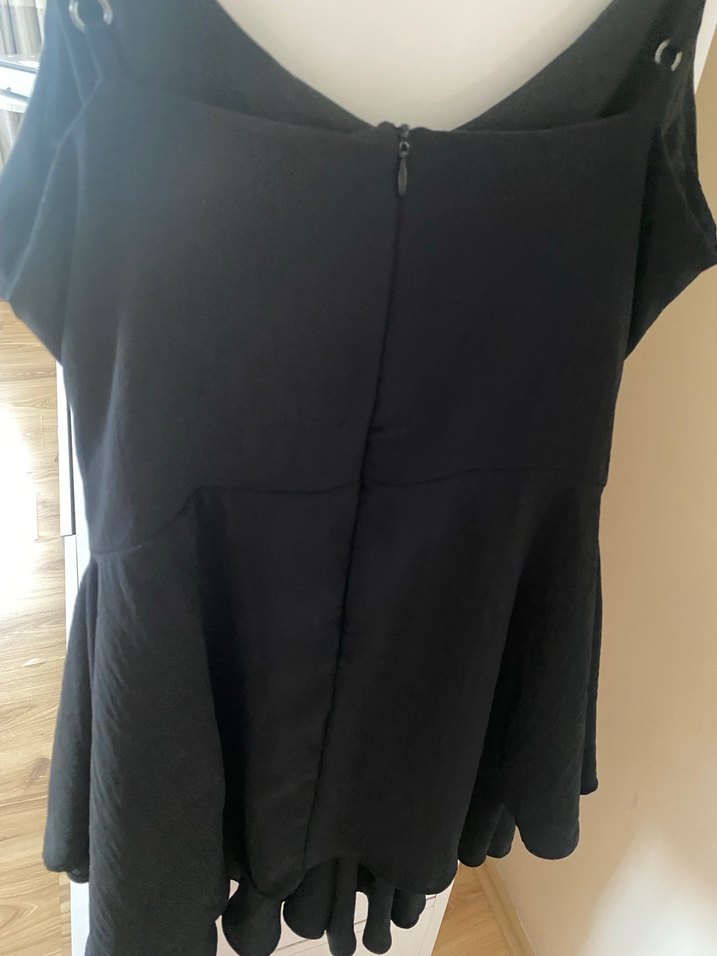 Siyah Drapeli Mini V Yakalı Elbise - Görsel 5