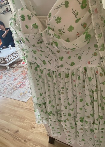 Beyaz Desenli Mini elbise - Görsel 4