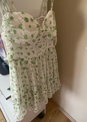 Beyaz Desenli Mini elbise - Görsel 3