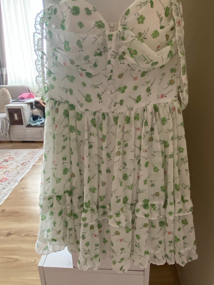 Beyaz Desenli Mini elbise - Görsel 2