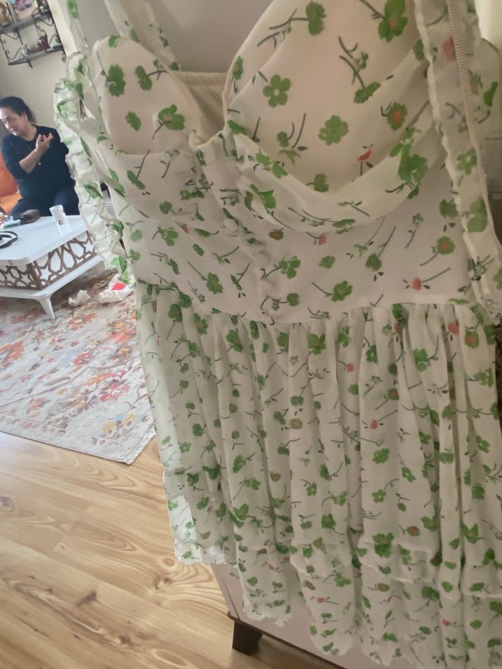 Beyaz Desenli Mini elbise - Görsel 4