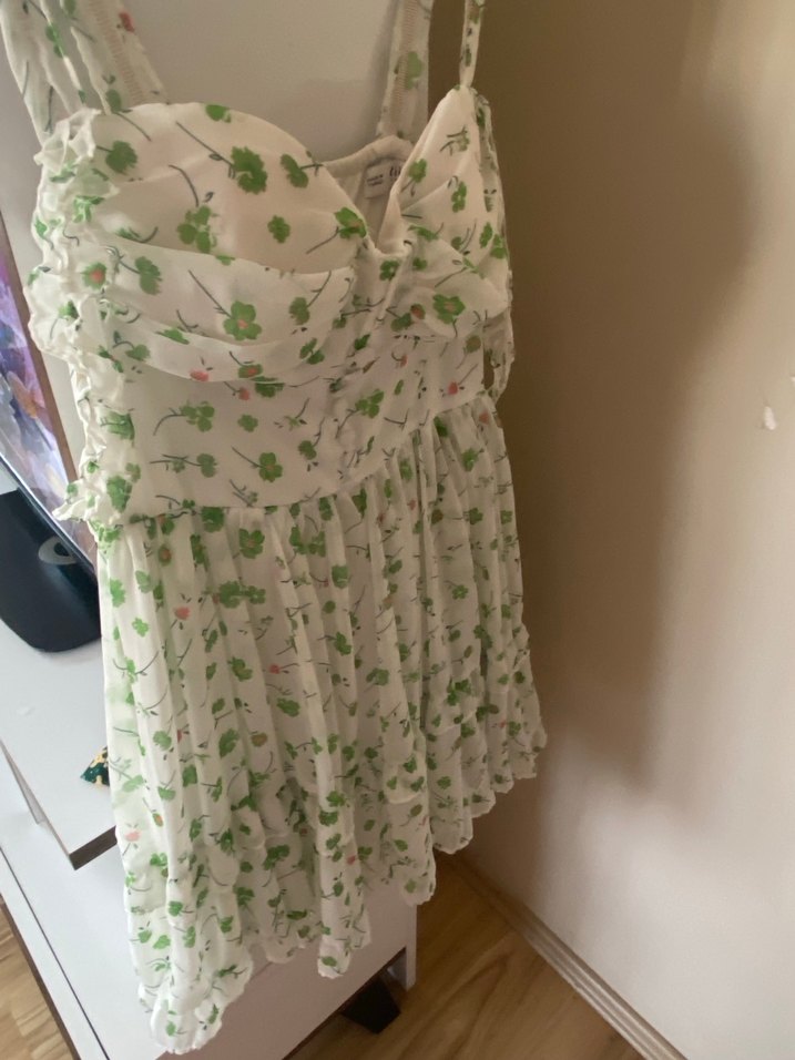 Beyaz Desenli Mini elbise - Görsel 3