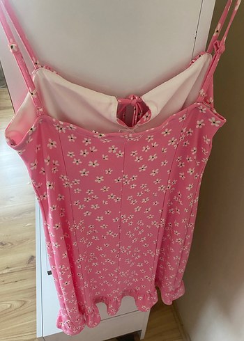 Pembe V Yaka Askılı Midi Elbise - Görsel 4