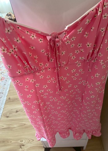 Pembe V Yaka Askılı Midi Elbise - Görsel 6