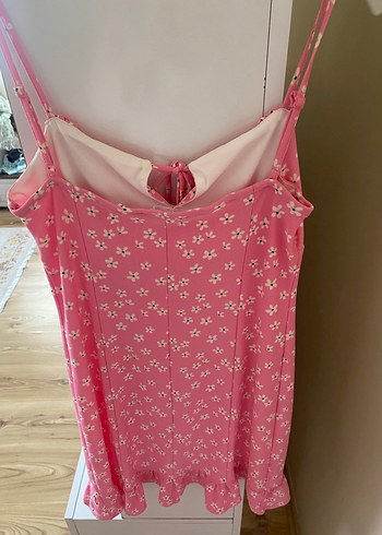 Pembe V Yaka Askılı Midi Elbise - Görsel 3