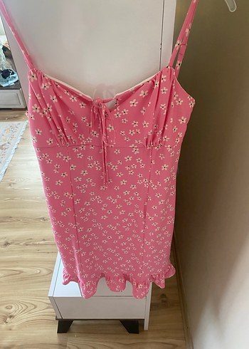 Pembe V Yaka Askılı Midi Elbise - Görsel 2