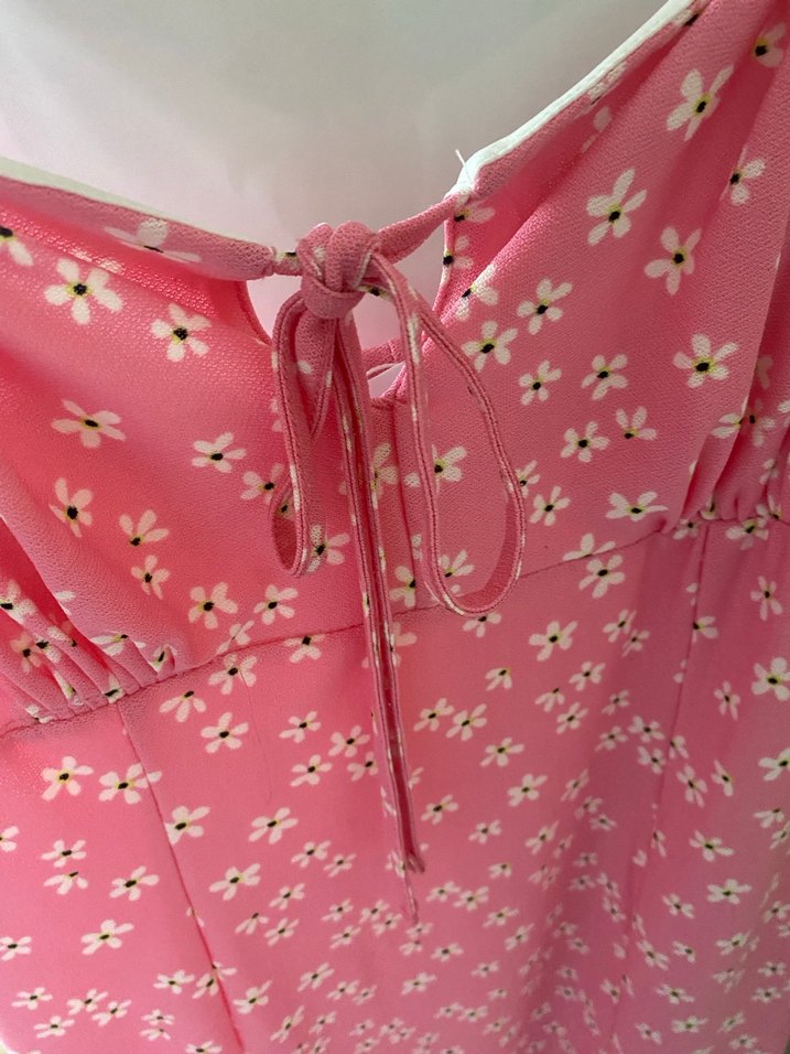 Pembe V Yaka Askılı Midi Elbise - Görsel 5