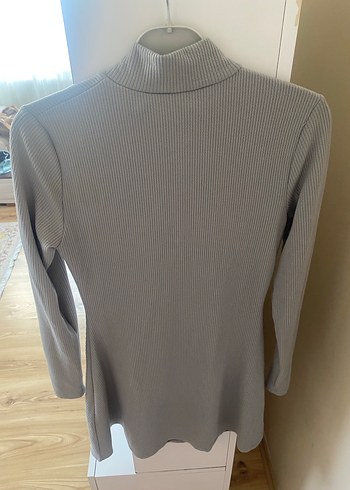 Gri Yarım Fermuarlı Yüksek Yakalı Kadın elbise - Görsel 3