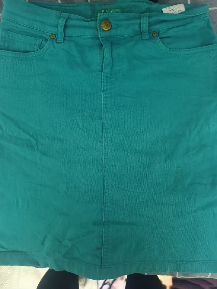 Düğmeli Yeşil Midi kot Etek - Görsel 3