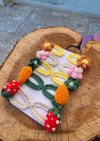 Renkli Nakışlı Örgü Çocuk Saç Tokaları - Görsel 2