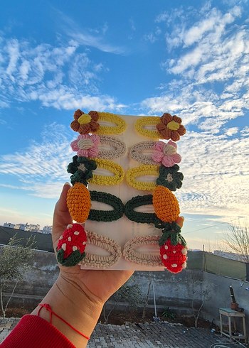 Renkli Nakışlı Örgü Çocuk Saç Tokaları - Görsel 3