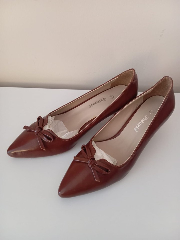 Polaris kahverengi fiyonklu topuklu ayakkabı - Görsel 3