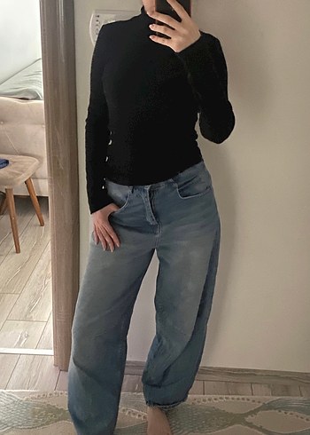 Çizgili kayık yaka Kadın Crop Top ve pantolon - Görsel 2