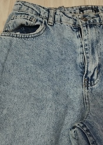 Düğmeli Gri Mavi Midi Kadın Kot Pantolon - Görsel 3