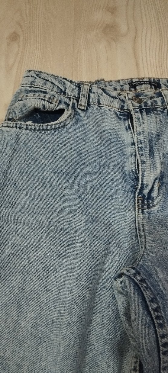 Düğmeli Gri Mavi Midi Kadın Kot Pantolon - Görsel 3