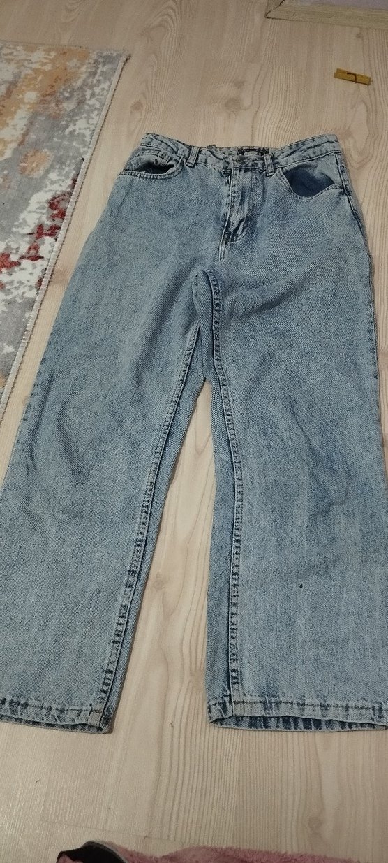 Düğmeli Gri Mavi Midi Kadın Kot Pantolon - Görsel 2