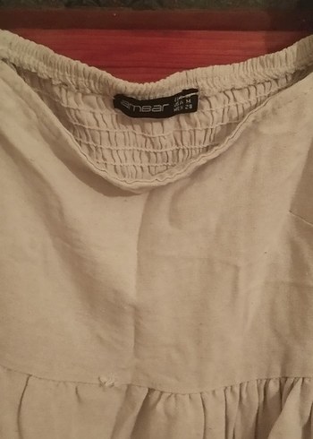 Bej Keten Mini Bohem Elbise - Görsel 2