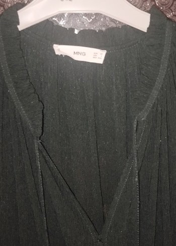 koyu yeşil Uzun Kollu V Yakalı Kadın Tunik - Görsel 2