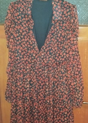 Bordo Bohem Uzun Elbise V Yaka Düğmeli - Görsel 3