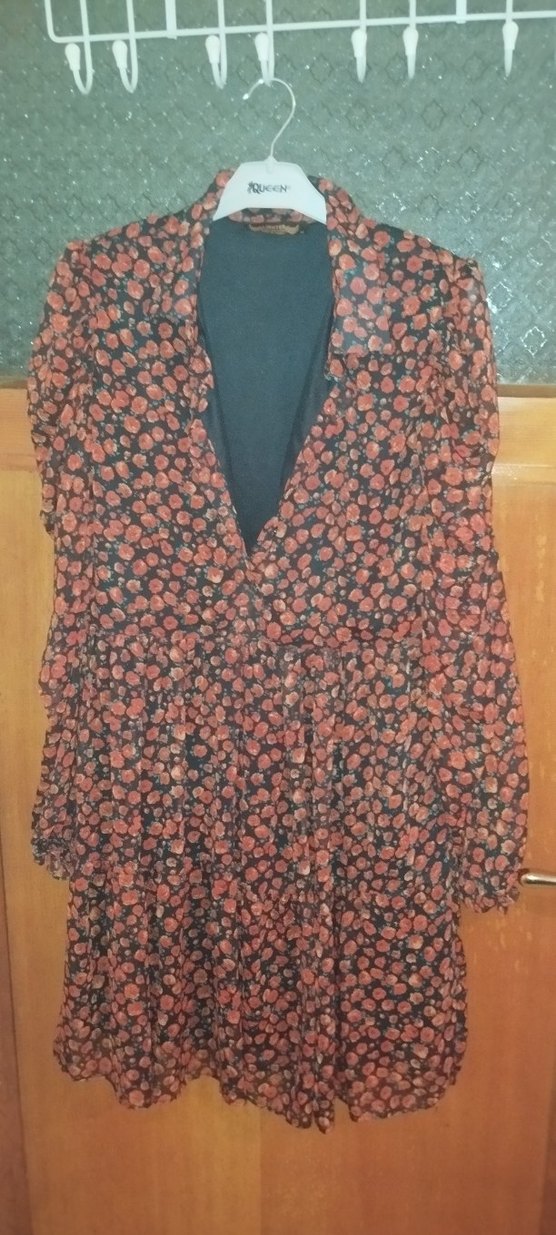 Bordo Bohem Uzun Elbise V Yaka Düğmeli - Görsel 3