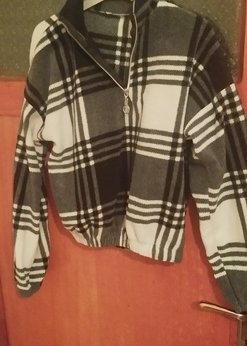 Gri Ekose Fermuarlı kazak - Görsel 2