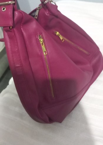 Mor Deri Kadın Çantası Fermuarlı - Görsel 6